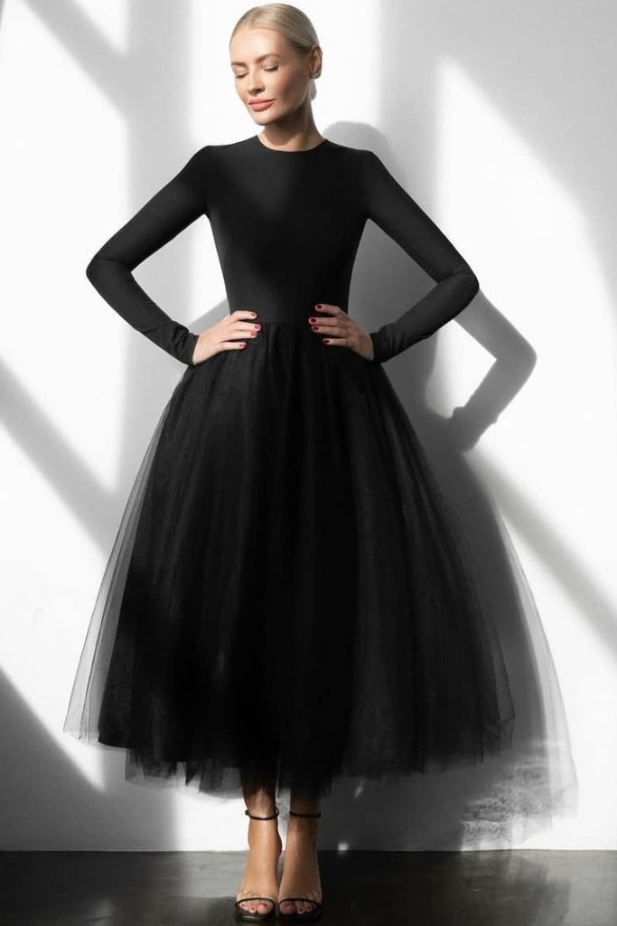 Modest Black Long Sleeve Prom Gown ...